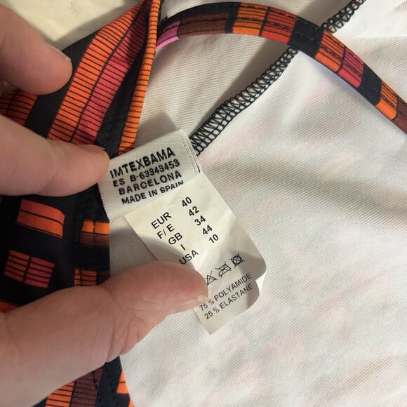 Kuny Mare Barcelona Kente Print One Piece Swimsuit Size 10 Cheeky Geometric - Picture 6 of 8